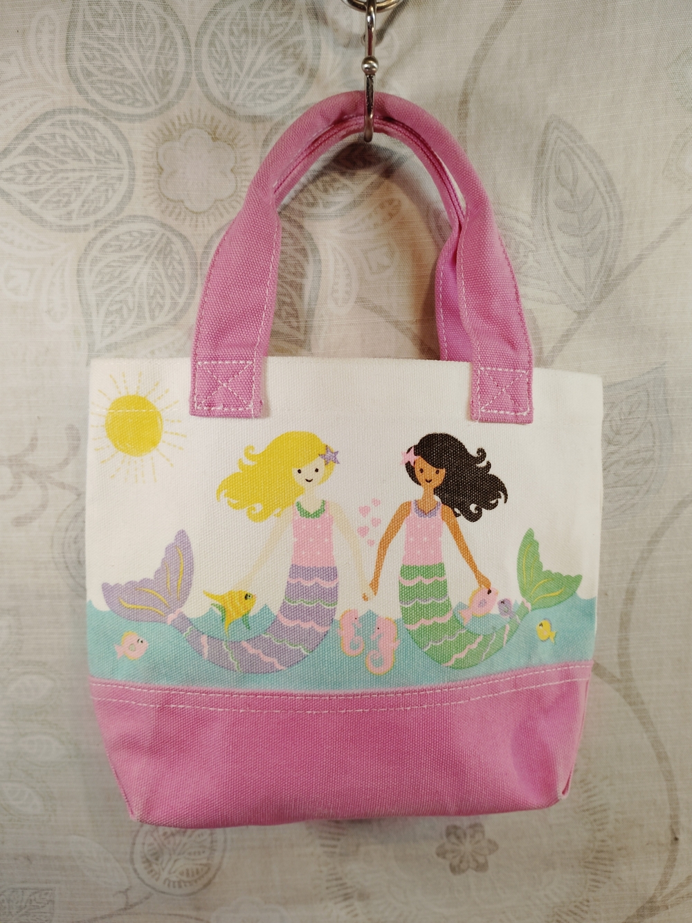 Pottery Barn Pink and White Mermaid Canvas Tote for Kids